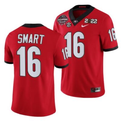 Georgia Bulldogs #16 Kirby Smart Jersey 2021-22 CFP National Champions Jersey Red Honor Coah Uniform