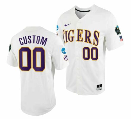 Custom LSU Tigers Jersey Name and Number White 2023 College World Series NCAA Baseball