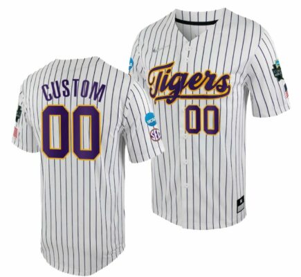 Custom LSU Tigers Jersey Name and Number 2023 College World Series White Purple NCAA Baseball