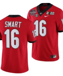 Georgia Bulldogs #16 Kirby Smart Jersey 2021-22 CFP National Champions Jersey Red Honor Coah Uniform