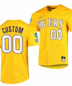 Custom LSU Tigers Jersey 2023 College World Series Name and Number NCAA Baseball Gold