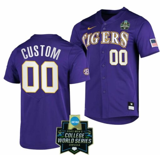 Custom LSU Tigers Jersey Name and Number Baseball NCAA 2023 College World Series Purple