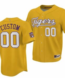 Custom LSU Tigers Jersey Name and Number 2023 College World Series Champions Gold NCAA Baseball